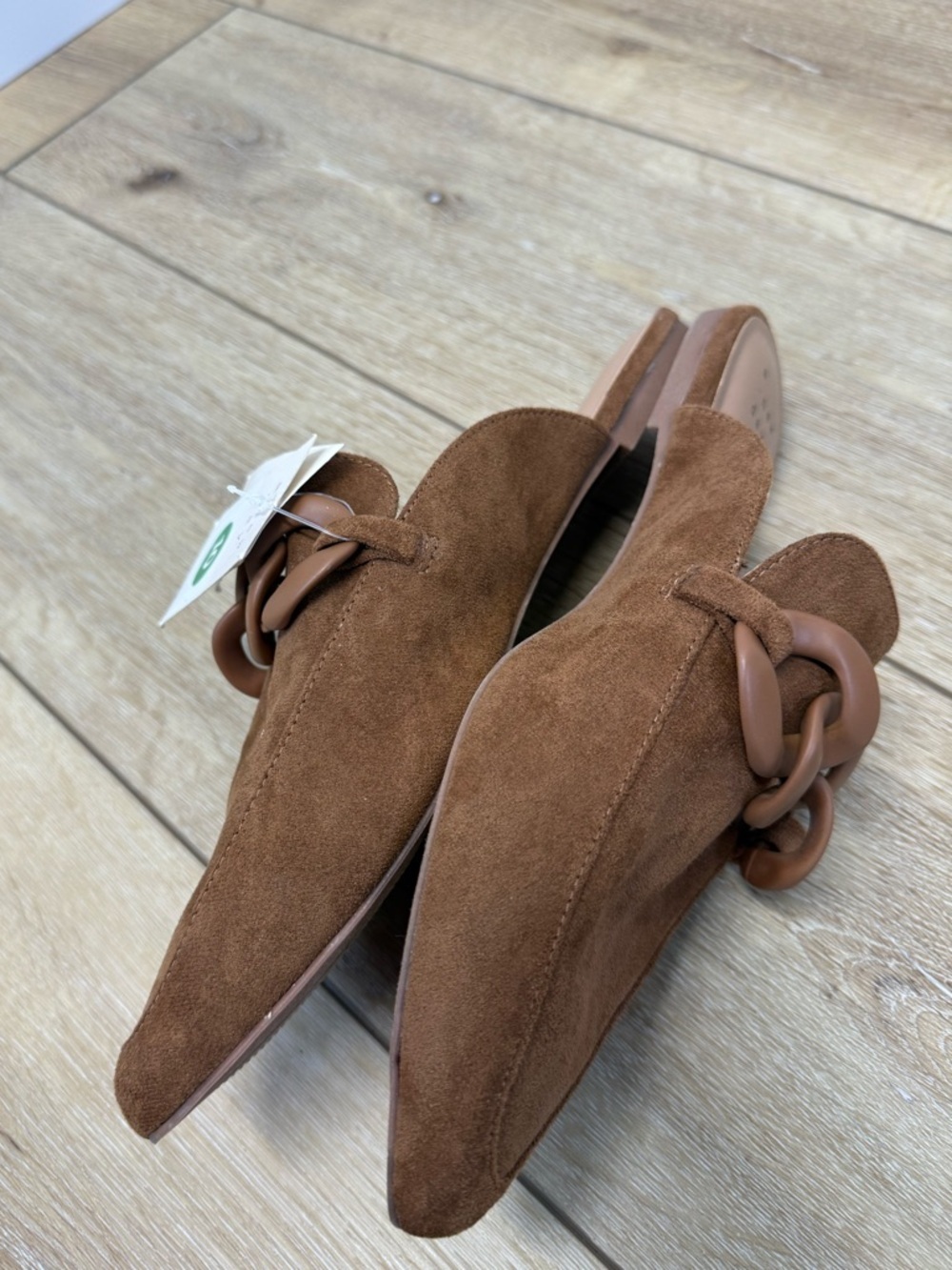 A New Day Brown Suede Chain-Accent Pointed Mules Women’s 10 Slip On Office - Picture 5 of 8